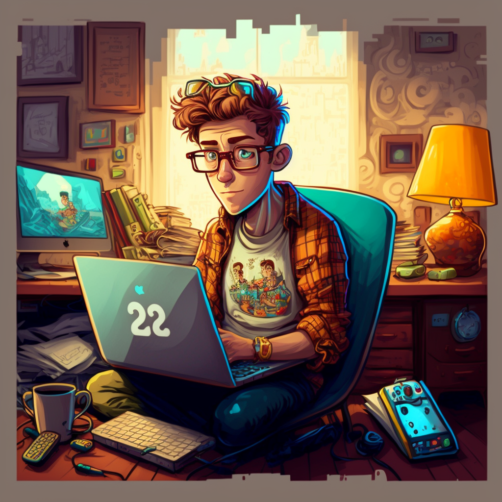 image of a young guy coding on his room